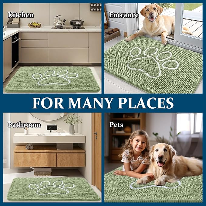 OLANLY Dog Door Mat for Muddy Paws 48x30, Paw Print Design, Absorbs Moisture - Image 8