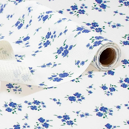 RAY STAR Shelf Liner, Non Adhesive Blue Floral Printed Kitchen Cabinet Liner by RAYSTAR