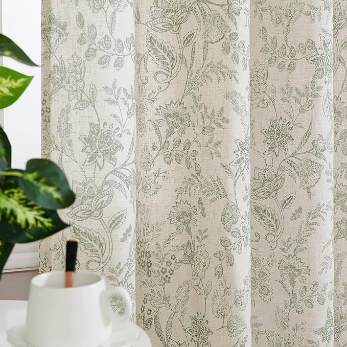Vangao Green Floral Linen Curtains - Image 4