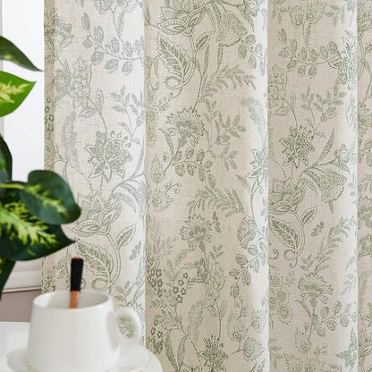 Vangao Green Floral Linen Blend Curtains - Image 4