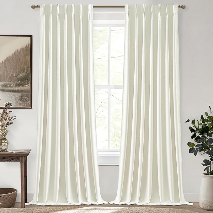 Ivory White Pinch Pleated Complete Blackout Curtains & Drapes 84 Inch Length 2 by QJMYDECO