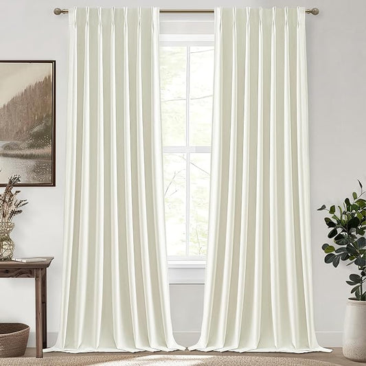 Ivory White Pinch Pleated Complete Blackout Curtains & Drapes 84 Inch Length 2 by QJMYDECO
