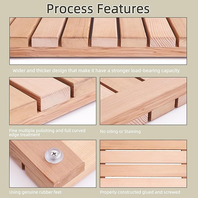 bingaai Cedar Wood Bath Mat 40"×23.6", Cedar Wooden Bath Mats, Wood Shower - Image 3