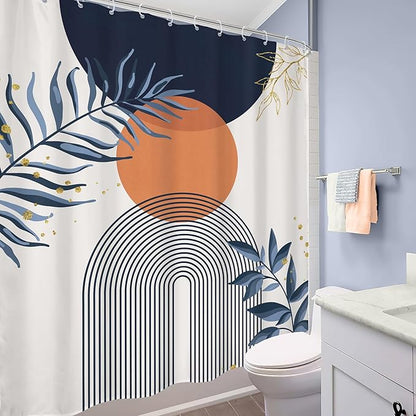 Navy Blue Boho Shower Curtain 60Wx72H Modern Abstract Bohemian Blue Gold Leaves - Image 4