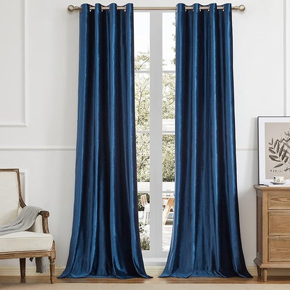 BULBUL Blue Velvet Curtains 84 inch: Navy Dark Blue Luxury Elegant Living Room by ModernShinyVelvetCurtains