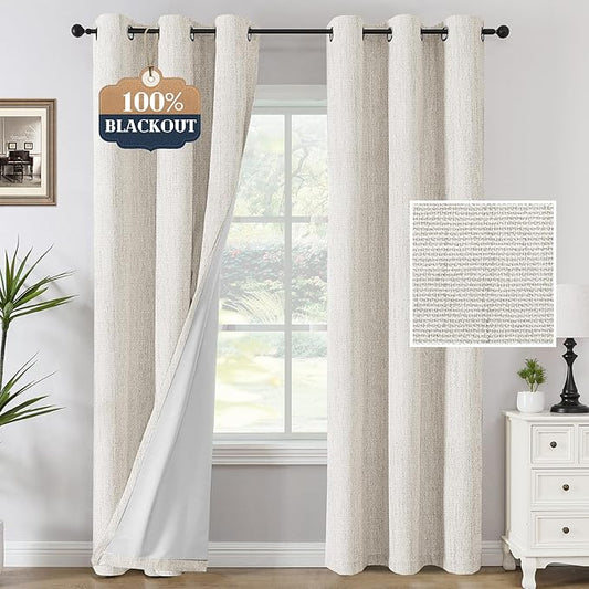 H.VERSAILTEX 100% Blackout Curtains Linen Textured Chenille Curtains Thermal by HVERSAILTEX