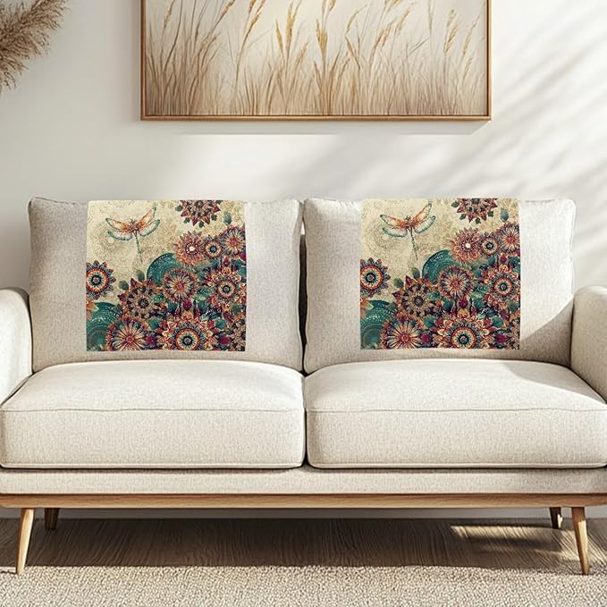 Dragonfly Boho Flower Recliner Headrest Protector Well Fit Sofa Headrest Cover - Image 2