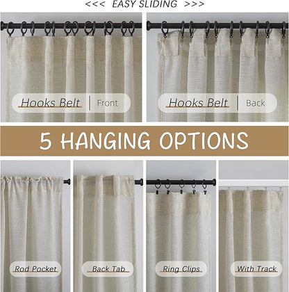 Tan Beige Burlap Linen Back Tab Curtains 84 Inch Length - Image 3