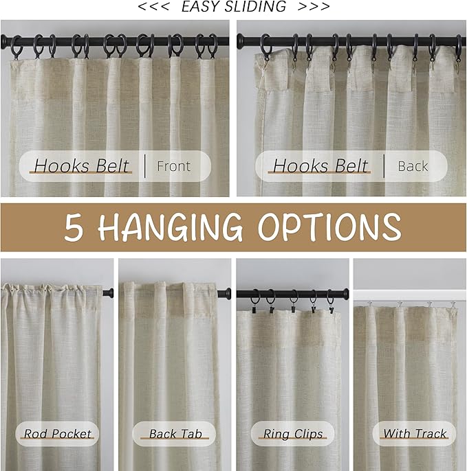 DONREN Burlap Linen 144 Inch Length Curtains - Image 3