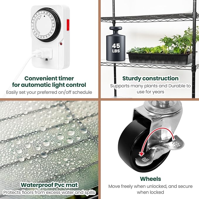 SOLIGT Plant Shelf with Grow Lights, 5 Tier Grow Light Stand Rack with 8 Pack - Image 6