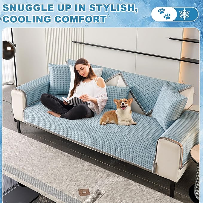 OTOB Cooling Dog Couch Cover Ice Silk Fiber, Washable & Non Slip Sofa - Image 9