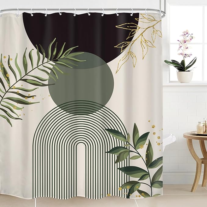 Dark Green Boho Shower Curtain 72Wx84H Extra Long Black Green Modern Bohemian by MitpokBrand