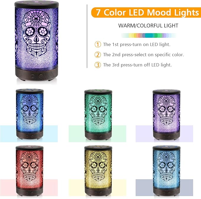 Skull Essential Oil Diffuser, Daroma 100ml Metal Aromatherapy Ultrasonic Cool - Image 3