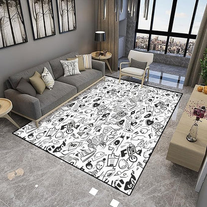 Carpet - Funny Ink Symbols Printing Patterns Non-Slip Area Rugs Fade Resistant - Image 4