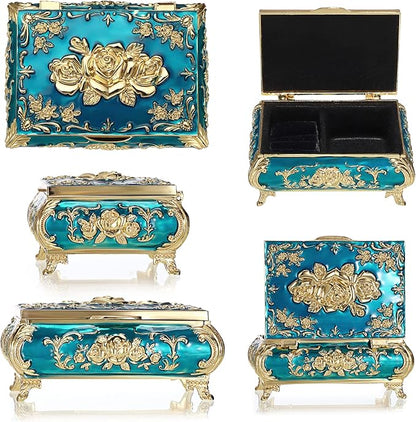 Hipiwe Vintage Metal Jewelry Box Small Treasure Chest Case Trinket Organizer - Image 9