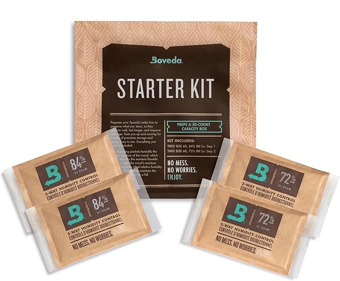 Boveda Starter Kit Bundle: Season a Wooden Storage Box Plus Maintain Humidity by Boveda
