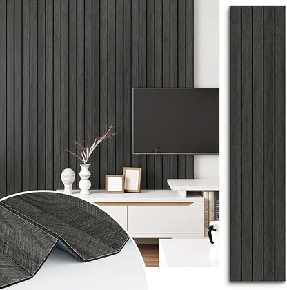 Grey/Black 3D Wood Panels for Wall Decor 200"x12" Peel and Stick Faux Wood Wall by STICKEEP