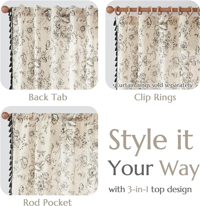 JINCHAN Linen Blend Floral Curtains - Image 7