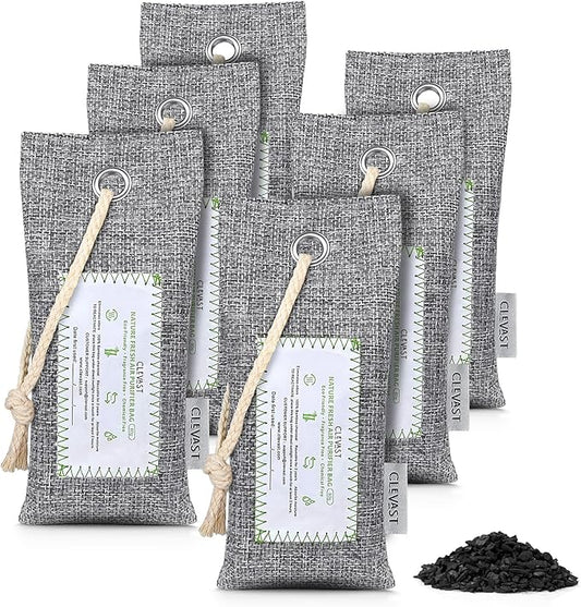CLEVAST 6 Pack Charcoal Air Purifying Bags, Activated Bamboo Natural Fresh Odor by CLEVAST