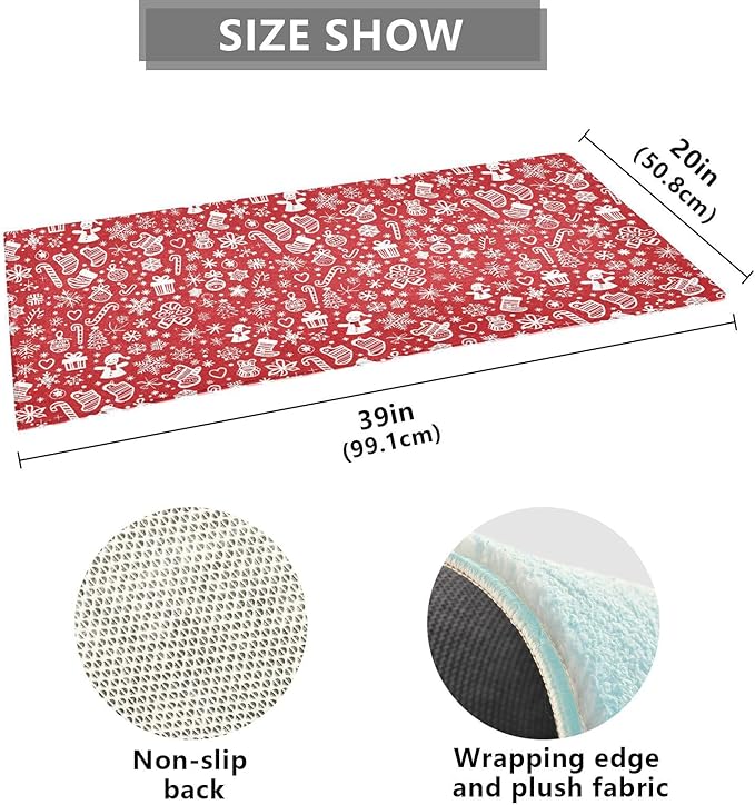 Merry Christmas Icons Snowflakes Red Decorative mat Non Slip Anti Mold Washable - Image 3