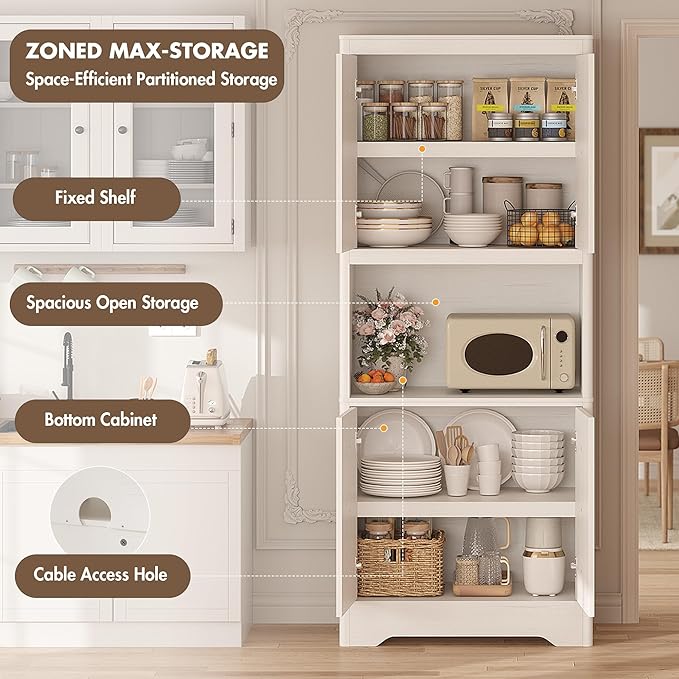 Garvee 72" Tall Pantry Cabinet, Kitchen Hutch Storage Cabinet - Image 4