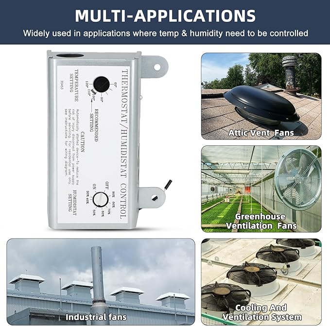 Criditpid Attic Fan Adjustable Thermostat & Humidistat Controller Box - Image 5