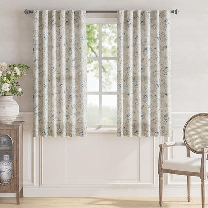 jinchan Floral Linen Curtains for Living Room 63 Inch Length Blue Flower - Image 2