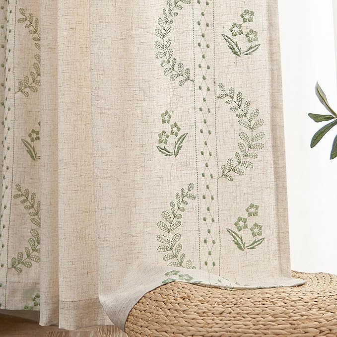 jinchan Belrose Linen Curtains for Bedroom Floral Curtains 96 Inch Length Linen - Image 9