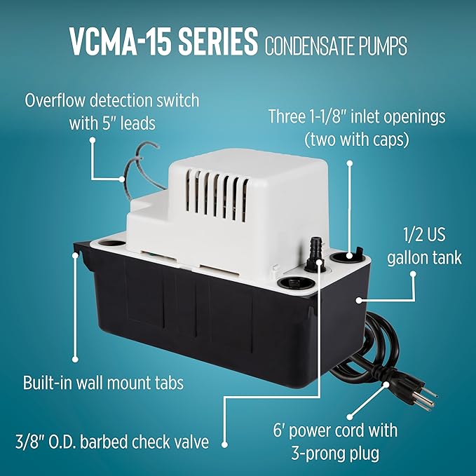 Little Giant VCMA-15ULS 115 Volt, 65 GPH, 1/50 HP Automatic Condensate Removal - Image 3