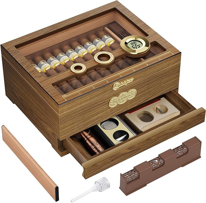 Cigar Humidor, Glass Top Desktop Cigars Case by LIHTUN