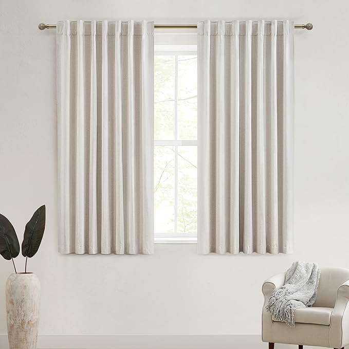 Linen Black Out Curtains 72 Inch Long, Back Tab/Rod Pocket Living Room Curtains by QJMYDECO