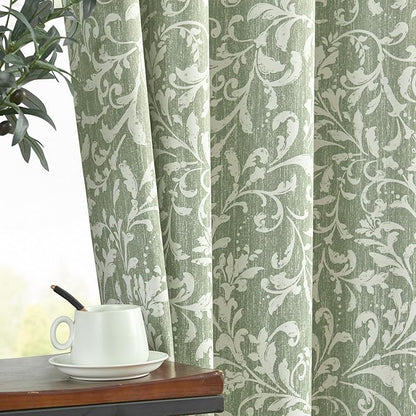Vangao Sage Green 100% Blackout Floral Curtains 63 Inch Length by Vangao