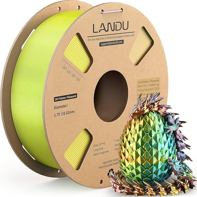 LANDU Silk Tri-Color PLA Filament 1.75mm 1Kg, Triple Color Silk PLA Filament by LANDU