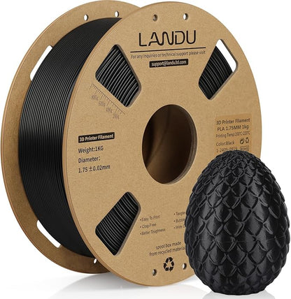 LANDU PLA Filament 1.75mm Black 1KG, 3D Printer Filament 1kg Cardboard Spool by LANDU