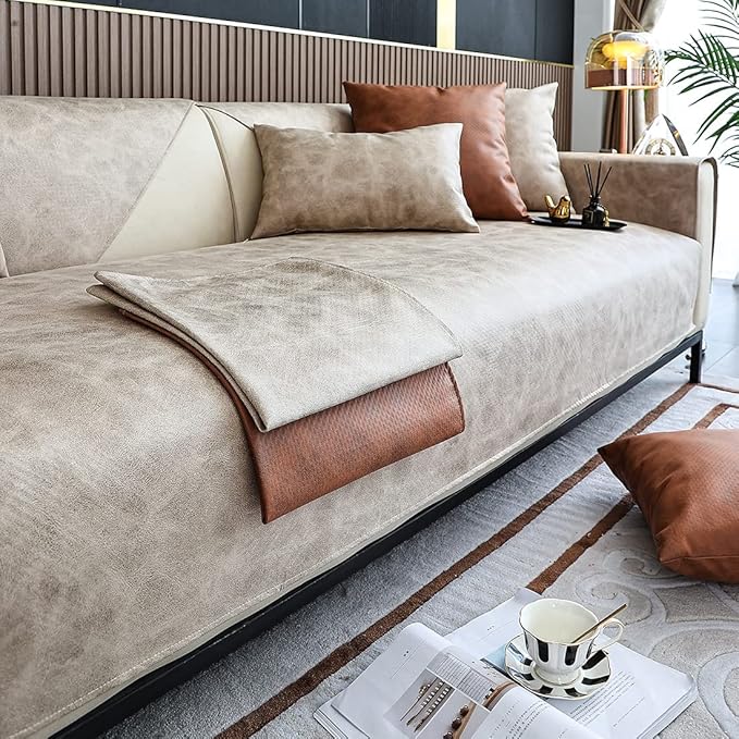 Faux Leather Waterproof Couch Sofa Cover Vintage PU Sectional Couch Cover Non - Image 5