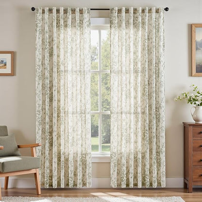 jinachan Linen Blend Floral Curtains by JINCHAN