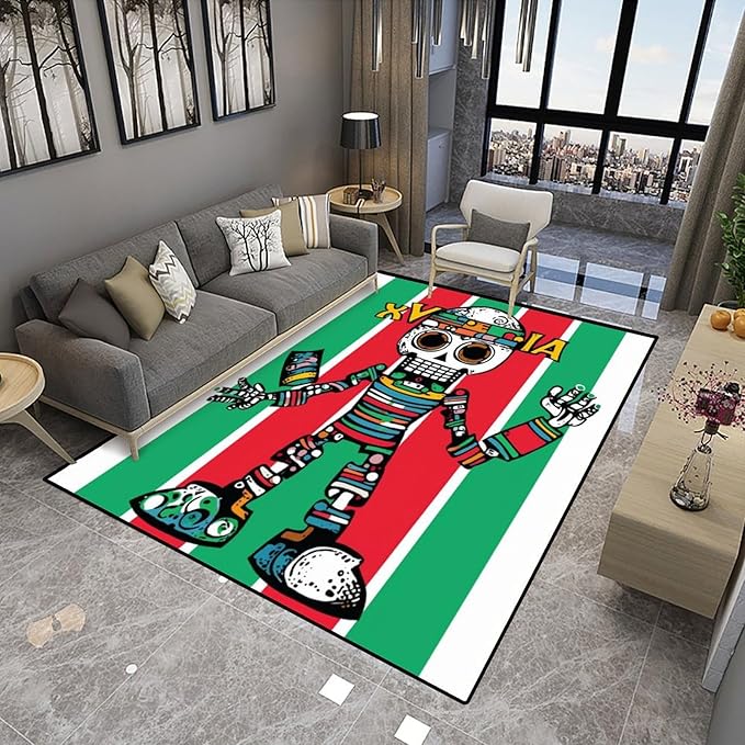Wall-to-Wall Carpeting, Skull Robot Pattern Printing Non-Slip Area Rugs Fade - Image 4