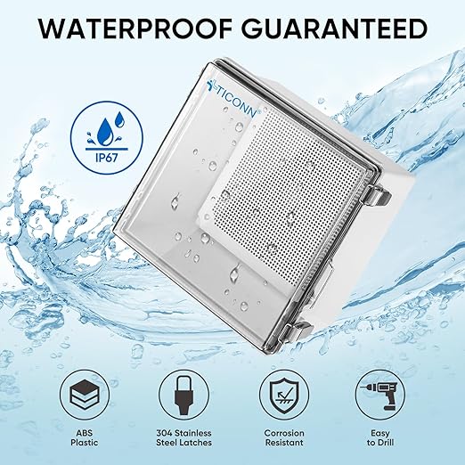 TICONN Outdoor Electrical Box Waterproof, Junction Box IP67 ABS Plastic - Image 2