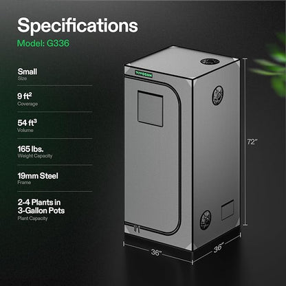 VIVOSUN G336 36"x36"x72" Grow Tent, 3x3 FT Advanced Gray Mylar Tent - Image 7