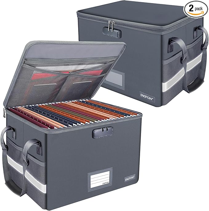 ENGPOW File Box with Lock, Fireproof Document Box with Pockets, Collapsible by ENGPOW