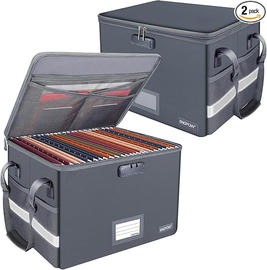 ENGPOW File Box with Lock, Fireproof Document Box with Pockets, Collapsible by ENGPOW
