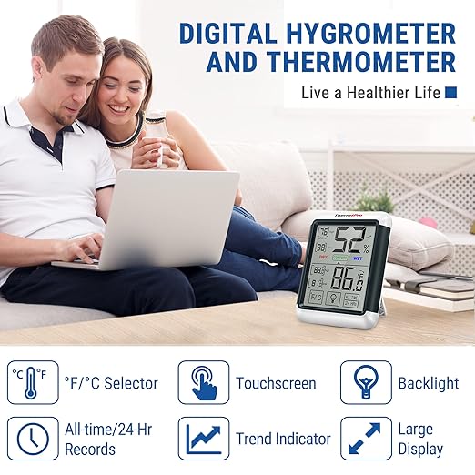 ThermoPro TP55 Digital Indoor Hygrometer Thermometer, 4-Inch Temperature / - Image 2