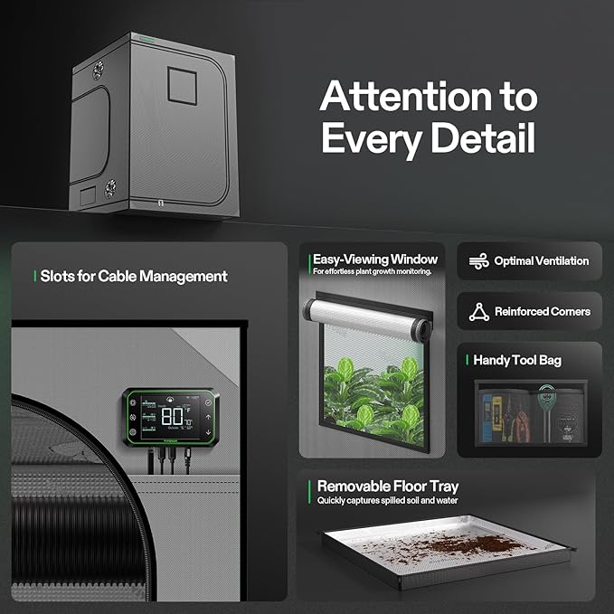 VIVOSUN G558 5x5 Pro Grow Tent 60"x60"x80", Plant Greenhouse Tent 2000D Mylar - Image 6