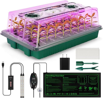 Seed Starter Tray with Grow Light & Heating Mat, 68℉-113℉ Adjustable, 40-Cell by Qmioti