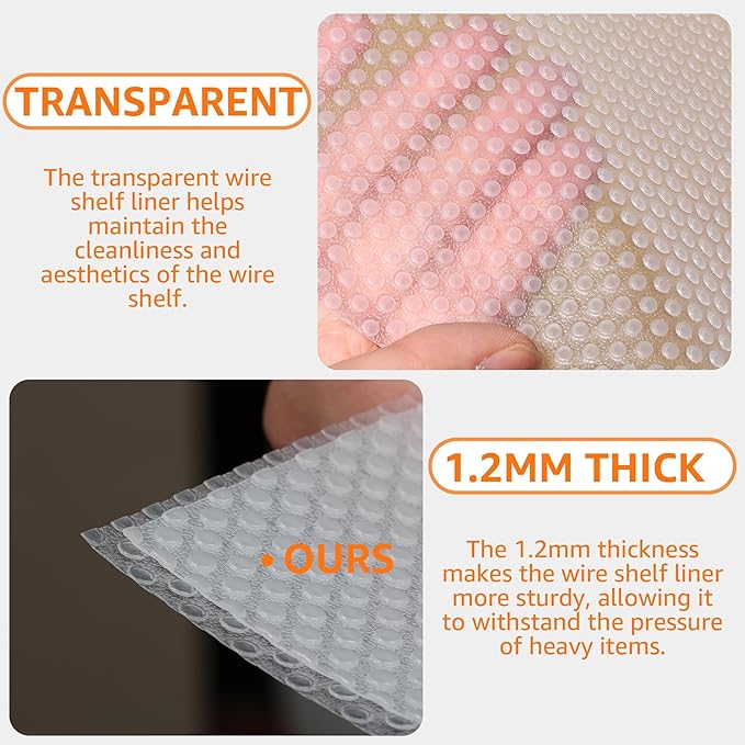 Pantry Shelf Liners for Wire Shelving: 13 Inch Wide Clear Waterproof Shelves - Image 3
