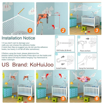 Toy Hammock, Stuffed Animals Hammock, Jumbo Toy Storage Net 83" Wall Sling - Image 5