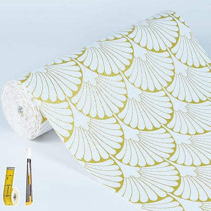 Shelf Liners Non Adhesive Gold Background White Fan-Shaped Pattern by Kimhan