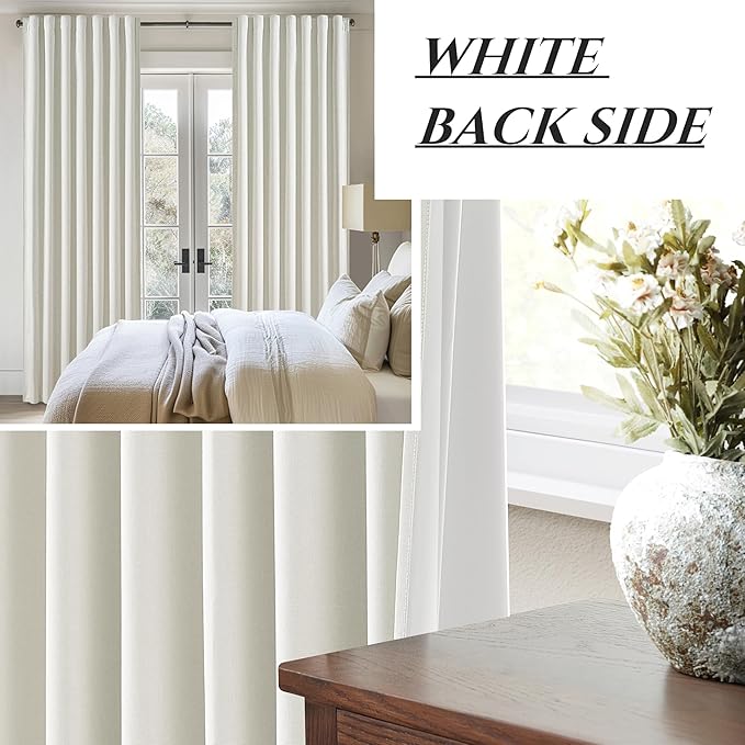Beige White Linen Curtains 90 Inches Long 2 Panels Set, Modern Neutral Nursery - Image 6