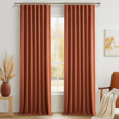 Fall Burnt Orange Curtains Blackout 92 Inches Long 2 Panels Set, Terracotta by QJMYDECO