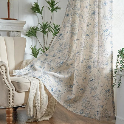 jinchan Floral Linen Curtains for Living Room 84 Inch Length Blue Flower - Image 8